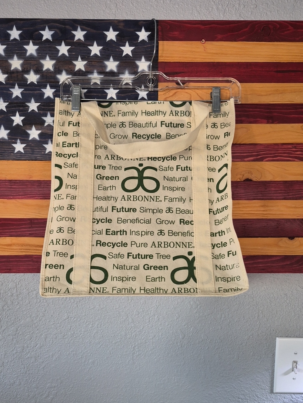 Arbonne Natural Canvas Tote, Green Logo Print